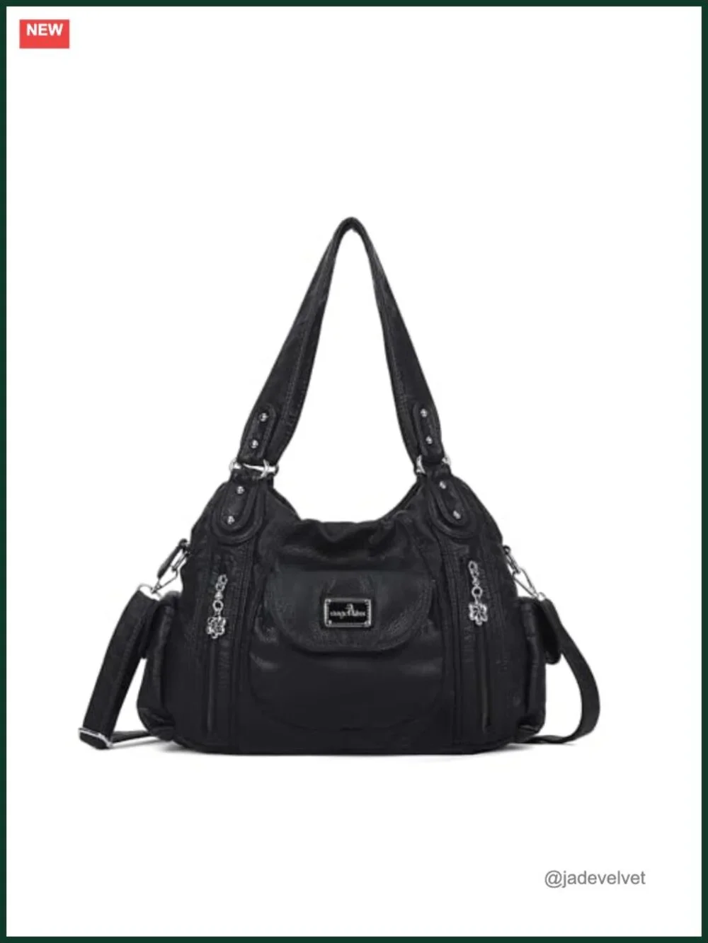 Washed PU Leather Hobo Tote Bag with Multiple Pockets